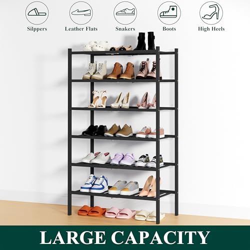Smiry Bamboo Shoe Rack, 14 Vertical Slats, 6 Tier - 26.8" Wide, Black - Image 6