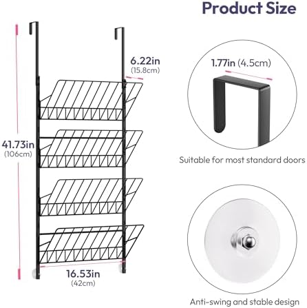 SWTYMIKI Over the Door Shoe Organizer - Adjustable 4 Tier Hanging Shoe Rack Organizer, Metal Heavy Duty Behind Door Storage or Wall Mount Shoes Shelf for Flats, Heels, Sneakers, Boots Black - Image 3