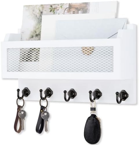 Nekon Mail and Key Holder for Wall Decorative, 11 Inch Mail Holder, White by NekonDesign