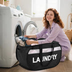 Collapsible Laundry Baskets, Tear-proof Dirty Clothes Hampers for Laundry, Foldable Laundry Basket with Dual Handles, Easy to Carry Pop Up Hamper for Bedroom, Bathroom, Dorm, Laundry Room Black - Image 2
