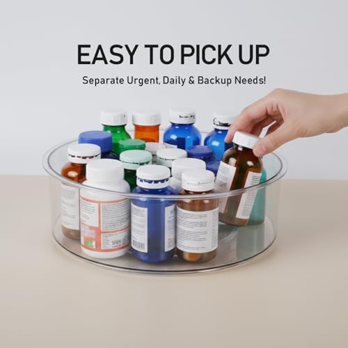 Medicine Bottle Organizer, Medicine Organizer for Cabinet, 10.24" Diameter, Transparent Lazy Susan Medicine Cabinet Organizer for Supplement Vitamin Pill Bottle Storage - Image 2