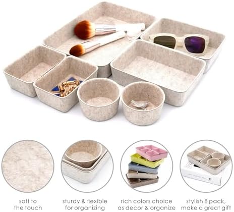 Welaxy 7pc Scandinavian Felt Desk Drawer Organizer Oatmeal Catchall Tray - Image 6