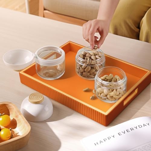 SANZIE Leather Tray Desktop Storage Organizer, Rectangle Valet Tray, Orange - Image 6