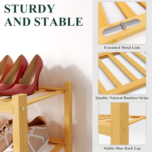 Smiry Bamboo Shoe Rack, 16 Vertical Slats, 6 Tier - 33.7" Wide, Natural - Image 3