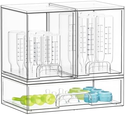SpaceAid Bottle Storage Organizer Baby - Acrylic Bottles Station Organizer Container, Stackable Clear Drawers for Countertop, Vanity, Bathroom, Cabinet, Pantry Organization, 3 Pack, 2M1L, 10.9" H by SpaceAid