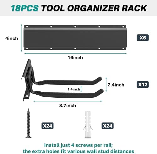 EVERHANGER Garage Tool Storage Organizer, Wall Mount Garden Tool Rack - Image 2