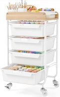 SYKIARIOL Rolling Craft Storage Cart with 4 Drawers,Kids Art Cart,White by SYKIARIOL