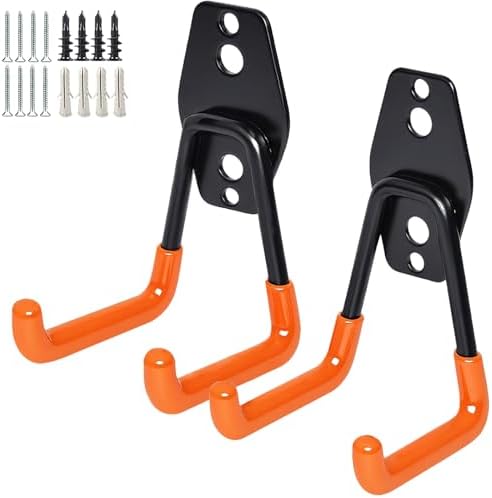 GeeWatom 2 Pack Garage Storage Utility Hooks，Garage Garden Tool Organizer，Steel Wall Mount Hooks, Garden Small U Hooks (Orange) by GeeWatom