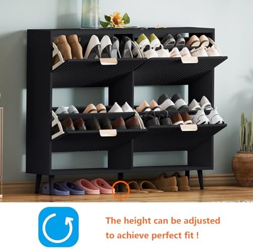 Shoe Cabinet Storage,Modern Freestanding Organizer with 4 Flip Drawers,Narrow Shoe Rack Cabinet for Entryway,Black - Image 3