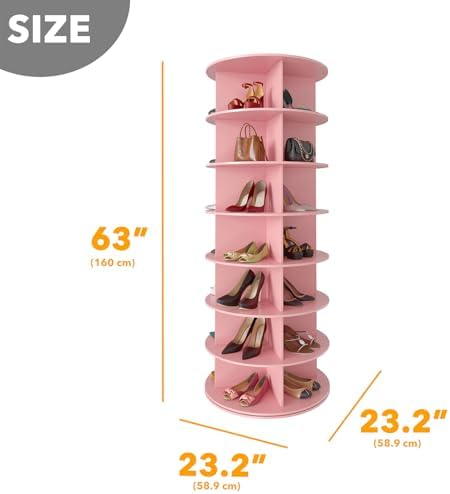 SpaceAid 7 Tier Rotating Shoe Rack Tower, Spinning Shoe Display Lazy Susan, Revolving 360 Shoe Rack Storage Round Carousel, Vertical Handbag Rotate Shoes Closet Organization (7-Tier Pink) - Image 2