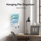 4-Tier Wall File Organizer and Mail Organizer with 5 Hooks, White - Image 5