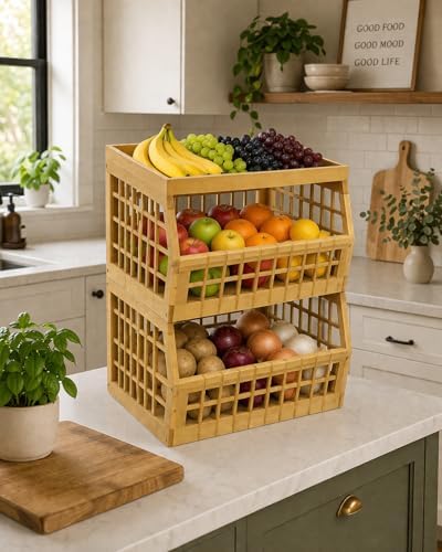 Bamboo Stackable, Open Front, Large Storage Bins With Tray Lid -Set of 2 - Image 6