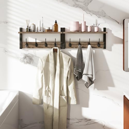 YMYNY Coat Rack Wall Mount with Shelf and Hooks, Silver Gray UHWS001Y-2 - Image 5