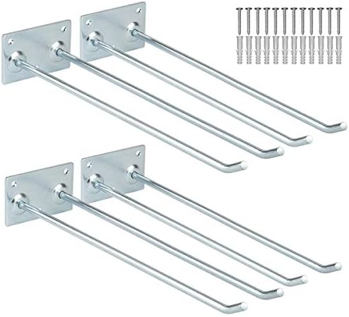 Wall Mounted Steel Long Handled Tools Storage Hooks, 12 Inch Steel Garage Utility Double Rack Organizing Ladders, Rakes, Hose, Shovel, Brooms, Max Capacity 55Lbs (Pack of 4) by Yisunnan