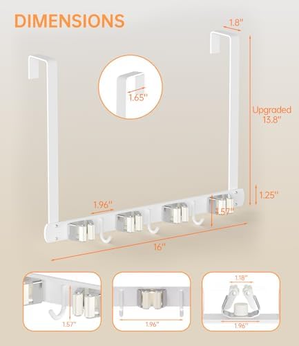 Broom Holder Over The Door with Hooks -304 Stainless Steel (White) - Image 5