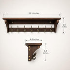 Wall Mounted Coat Rack with Shelf, Solid Wood & Bronze Metal Hooks – 31.1 Inch Entryway Organizer with 7 Hooks for Hanging Coats, Hats, Bags, Keys, Rustic Brown for Hallway，Bedroom（31.1 Inch） - Image 5