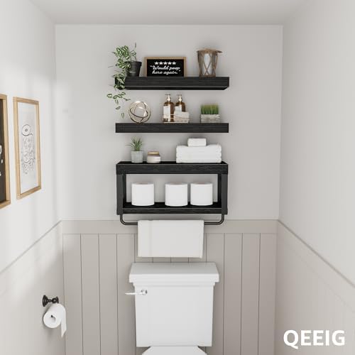 QEEIG Bathroom Shelves Over Toilet - Floating Shelf for Wall Toilet Paper Storage Farmhouse 16 inch Set of 3, Black (029-40B3) - Image 6