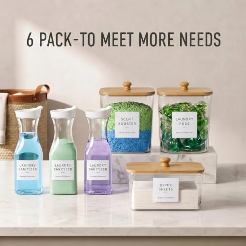 3+3 Pack Laundry Pods Containers & Dryer Sheet Holder & Laundry Detergent Dispenser, Laundry Room Organization and Storage Jars with Lids, Labels and Scoops for Scent Booster, Powder, Pods - Image 2
