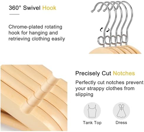 Topia Hanger Space Saving Cascading Wooden Hangers 30 Pack, Coat Hanger with 360° Swivel Loop Hook, Non Slip Pants Bar and Shoulder Notches for Camisole, Jacket, Suit, Clothes Hangers -CT74N30 - Image 4