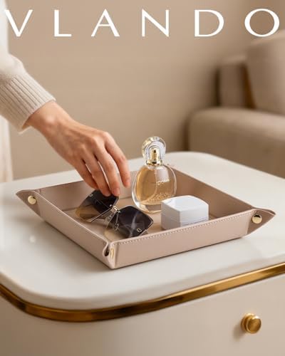 VLANDO valet Tray for Men, Foldable PU Leather Catchall Tray, Toffee - Image 6