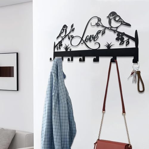 Metal Key Holder, Wall Mounted Key Hooks, Key Holder for Wall, Key Organizer Rack with 7 Hooks, Key Hanger Decor for Kitchen, Entryway, Hallway, Bedroom, Doorway (Birds 12IN) - Image 7