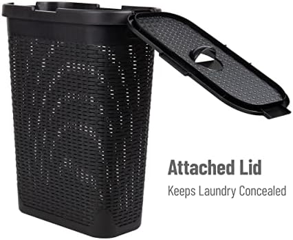 Mind Reader Slim Laundry Hamper with Lid, 40L Clothes Basket, Narrow Tapered Design with Ventilated Cutout Pattern, Plastic, Black - Image 5