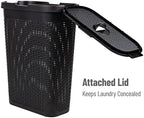 Mind Reader Slim Laundry Hamper with Lid, 40L Clothes Basket, Narrow Tapered Design with Ventilated Cutout Pattern, Plastic, Black - Image 5