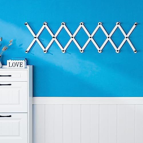 SKOLOO Hat Rack for Wall with 20 Hooks, Solid Wooden, Modern, Expandable Coat Rack Wall Mount for Coats, Hats, Bags, Baseball Caps, Black on White - Image 2