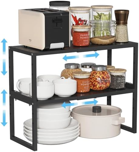 2 Pack Expandable Kitchen Cabinet Shelves Organizer,Heavy Duty Metal Shelving Units and Storage,Stackable Adjustable Kitchen Storage Organization Shelves Rack for Counter Cupboard Pantry,Length:20.5" by Cidaziya
