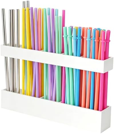 White Acrylic Straw Organizer, Cabinet Mounted Holder for Kitchen Storage by Unknown