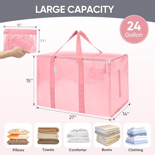 TICONN 2 Pack Extra Large Moving Bags Heavy Duty with Zippers & Carrying Handles, Durable Storage Bags Moving Boxes for Closet Organizers and Storage (2 Pack, Coral) - Image 5