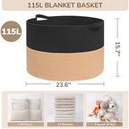 INDRESSME 115L Extra Large Woven Rope Blanket Basket Living Room BlackCamel - Image 2