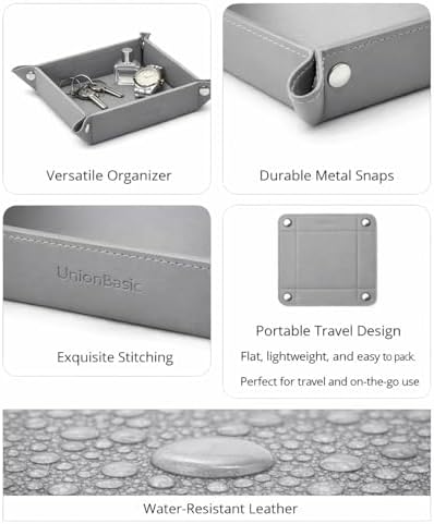 UnionBasic Small Valet Tray, Jewelry Tray for Rings Watches Earrings, Entryway Catchall Caddy for Coins Keys Change, Nightstand Bedside Valet Holder, Trays for Electronic Gadgets, Grey - Image 2