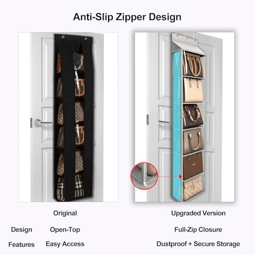 Lirex Over The Door Purse Organizer & Purse Shelf for Closet – Handbag Storage Organizer with Purse Hanger. Perfect for Scarves, Hats, and Leggings. S (11.8'' x 5'' x 51.6''), Light Grey - Image 4