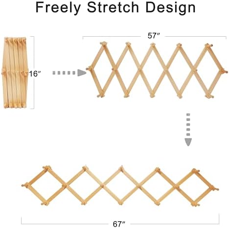 SKOLOO Accordion Wall Hanger with 16 Hooks, Modern Expandable Coat Rack Hat Rack for Wall, Solid Wooden, Natural Color - Image 6