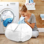 Bemkoo Collapsible Laundry Basket, 90L Large Foldable Mesh Pop Up Hamper for Laundry, Dirty Clothes, Bedroom, Bathroom, Dorm, Laundry Room, Travel, Camping, White - Image 2