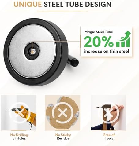 Neosmuk Magnetic Hooks Steel Tube Design for Cruise,130lb+ Black,10 Pack - Image 3