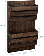 BTY Mail Holder for Wall, Wooden Mail Sorter with 4 Key Hooks, 2 Slot Wall Mounted Mail Sorter Letter Bills Newspaper Magazine Organizer for Entryroom Hallway Office Garage, Rustic Brown - Image 2