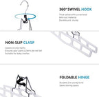 Premium Skirt Hangers 2-Pack - Thin Space-Saving Skirt Hanger Set with Clamp, Pant Hanger 2-Piece Set, Shorts Hangers with Heavy-Duty Locking Clasp, Multipurpose Quality Jean Hangers Set (White, 2) - Image 6