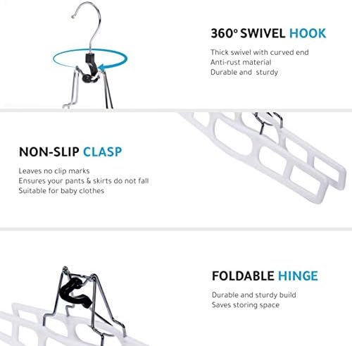 Premium Skirt Hangers 2-Pack - Thin Space-Saving Skirt Hanger Set with Clamp, Pant Hanger 2-Piece Set, Shorts Hangers with Heavy-Duty Locking Clasp, Multipurpose Quality Jean Hangers Set (White, 2) - Image 6