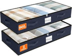 90L Under Bed Storage Containers, Storage Bags, Organizers, 2-Pack, Blue | Foldable, Soft Fabric, Closet Organizers, Reinforced Handle, Label Holder, Clear Window, for Comforters, Clothing, Blankets by Unknown