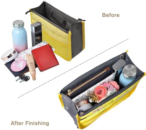 Vercord Purse Organizer Insert for Handbags Bag Organizers Inside Tote Pocketbook Women Nurse Nylon 13 Pockets Yellow Large - Image 4