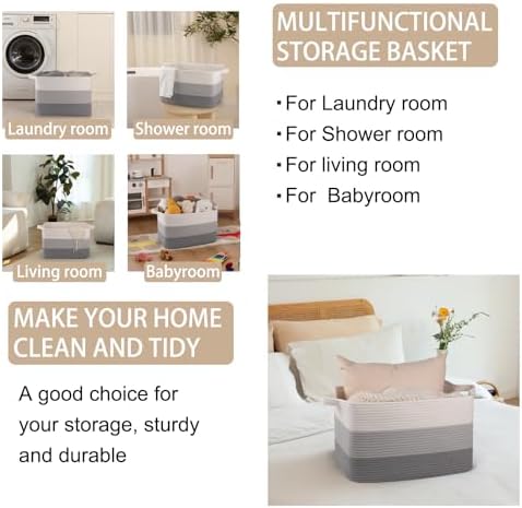 OIAHOMY Woven Blanket Basket Laundry Basket Dog Toy Basket Gradient Grey - Image 4