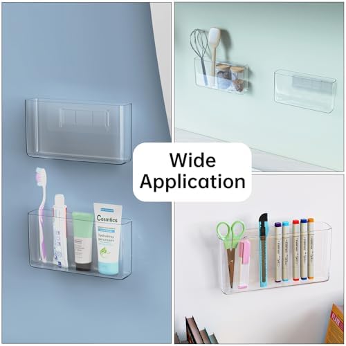 NiHome Acrylic Wall Mount Organizer 2-Pack, Slim Multi-Use Over Cabinet Storage Bins No-Drill Installation, Versatile Use for Kitchen, Bathroom, Office Perfect for Small Accessories (Clear) - Image 6