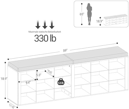 Hzuaneri Shoe Storage Bench with Cushion, Storage Bench with 18 Cubbies - Image 2