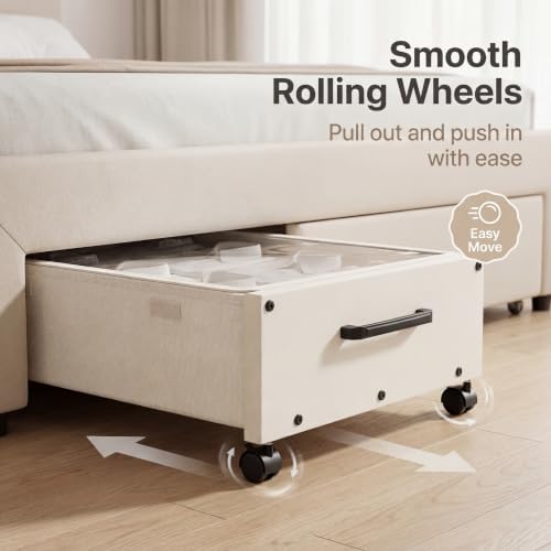 KITHELP Wooden Under Bed Storage with Wheels, Rolling Under the Bed Storage Bins with Removable Lid, Metal Under Bed Drawers for Clothes and Shoes in Bedroom or Living Room (White-2pack) - Image 3