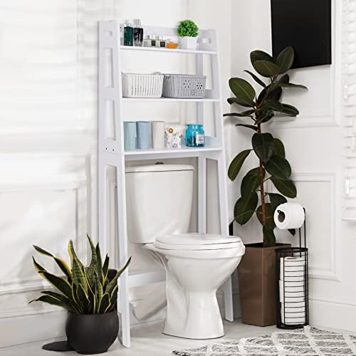 SUPER DEAL 3 Tiers Over The Toilet Bathroom Storage Shelf, Freestanding Wooden Bathroom Organizer Rack with Shelves for Laundry Restroom, White - Image 6