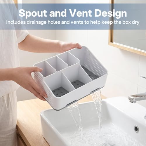 TQRR Bathroom Countertop Organizer -6 Slots Drain Tray Toothbrush Holders - Image 4