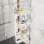 SWTYMIKI Over the Door Shower Caddy - 4 Tier Adjustable Shower Organizer Hanging with Soap Holder, No Drilling Stainless Steel Bathroom Rack Hanging for Body Wash, Shampoo, Soap, Razor, White by SwtyMiki-TidyHomeSweetLife