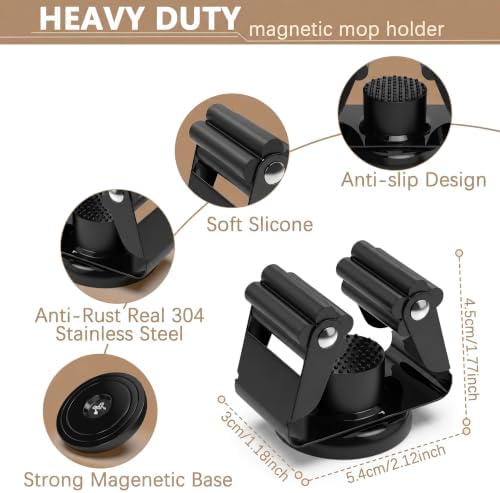 3-H 4 Pack Magnetic Broom Holder with 4 Pack Mini Magnetic Hooks,Black - Image 6